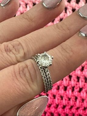 Sterling Silver CZ Bridal Engagement Wedding Ring Set